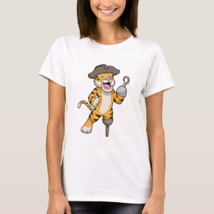 Tiger als Pirate mit Holzbein und Hooker Hand T-Shirt