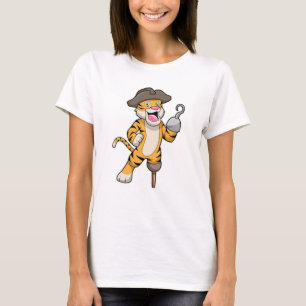 Tiger als Pirate mit Holzbein und Hooker Hand T-Shirt