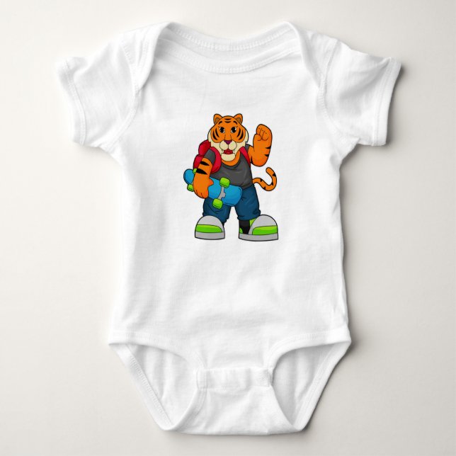 Tiger als Skater mit Skateboard Baby Strampler (Vorderseite)