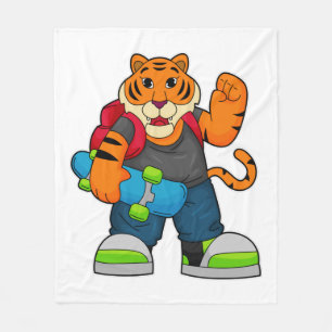 Tiger als Skater mit Skateboard Fleecedecke