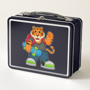 Tiger als Skater mit Skateboard Metall Brotdose