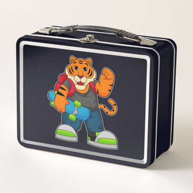 Tiger als Skater mit Skateboard Metall Brotdose (Vorderseite)
