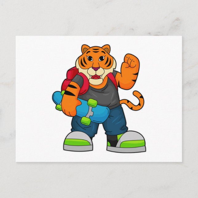 Tiger als Skater mit Skateboard Postkarte (Vorderseite)