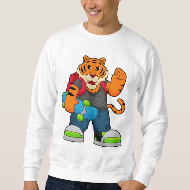 Tiger als Skater mit Skateboard Sweatshirt (Vorderseite)