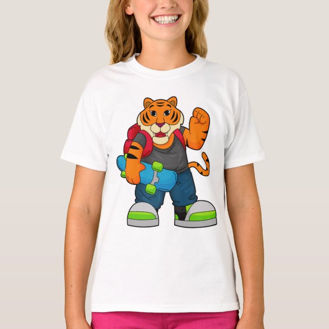 Tiger als Skater mit Skateboard T-Shirt (Vorderseite)