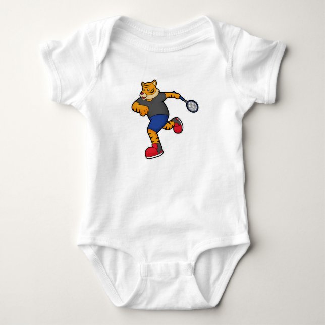 Tiger als Tennisspieler mit Tennisschläger Baby Strampler (Vorderseite)