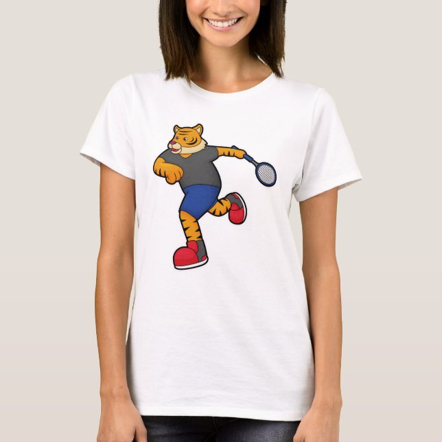 Tiger als Tennisspieler mit Tennisschläger T-Shirt (Vorderseite)