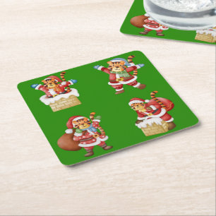 Tiger als Weihnachten Wiederholmuster-Design Rechteckiger Pappuntersetzer