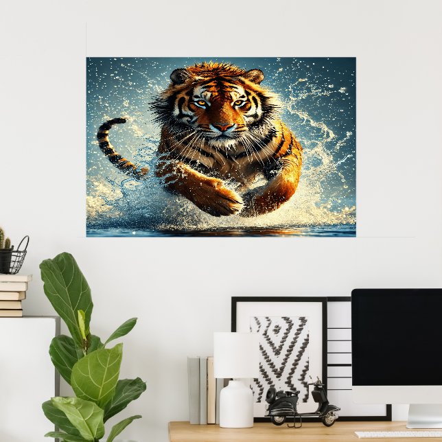 Tiger an der Türkisblume Poster (Heimbüro)