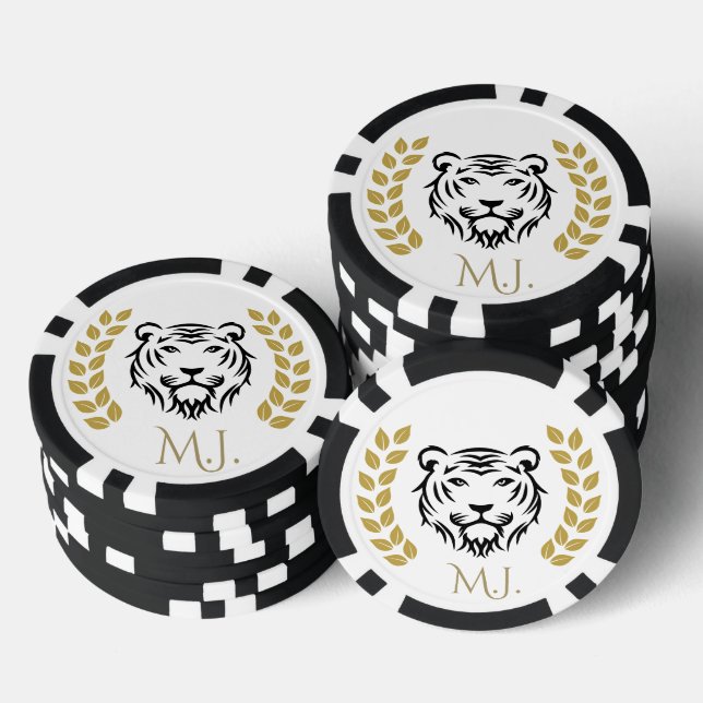 Tiger and Laurel black and gold Pokerchips (Stapel)