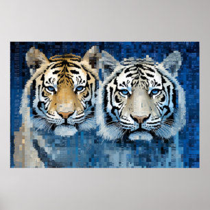 Tiger Animal Art Deco Paint Mosaic Poster