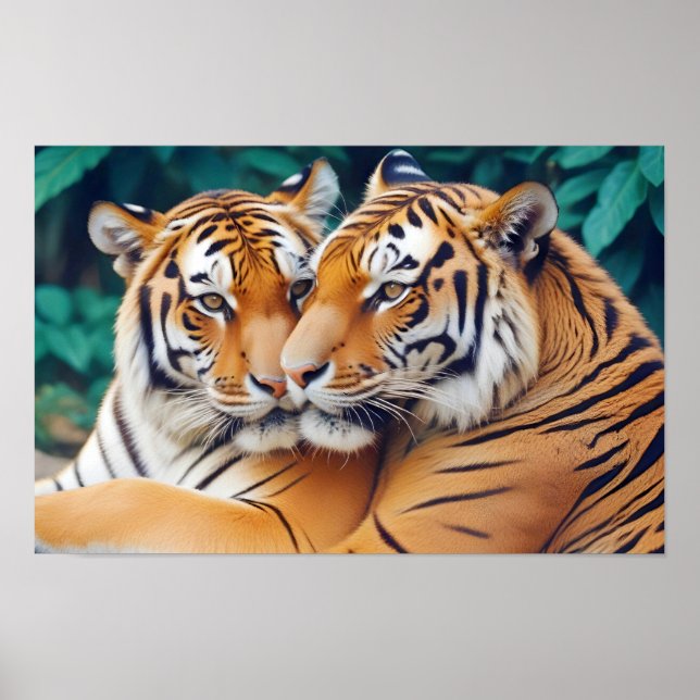 Tiger Animal Nature Wildlife Zuneigung Gekümmert Poster (Vorne)