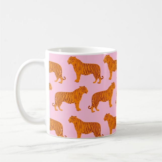 Tiger Animal Pink Modern Kaffeetasse (Links)
