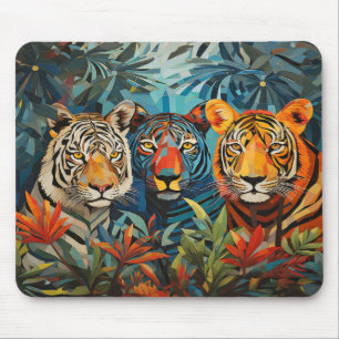 Tiger Animal Portrait Farbige Malerei Mousepad