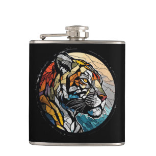 Tiger Animal Portrait Gestaltetes Glas frei von Wi Flachmann