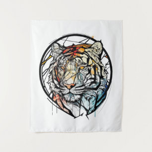 Tiger Animal Portrait Gestaltetes Glas frei von Wi Wandteppich