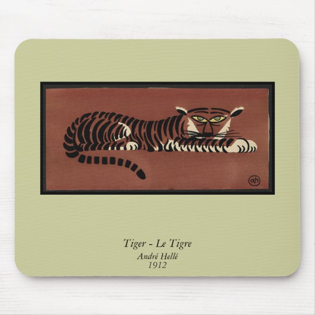 Tiger - Antike, farbenfrohe Buchillustration Mousepad (Vorne)