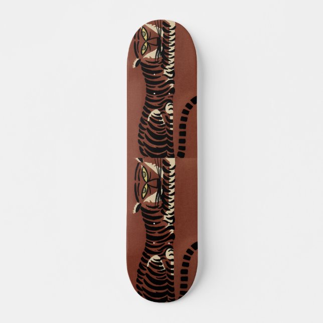 Tiger - Antike, farbenfrohe Buchillustration Skateboard (Vorne)