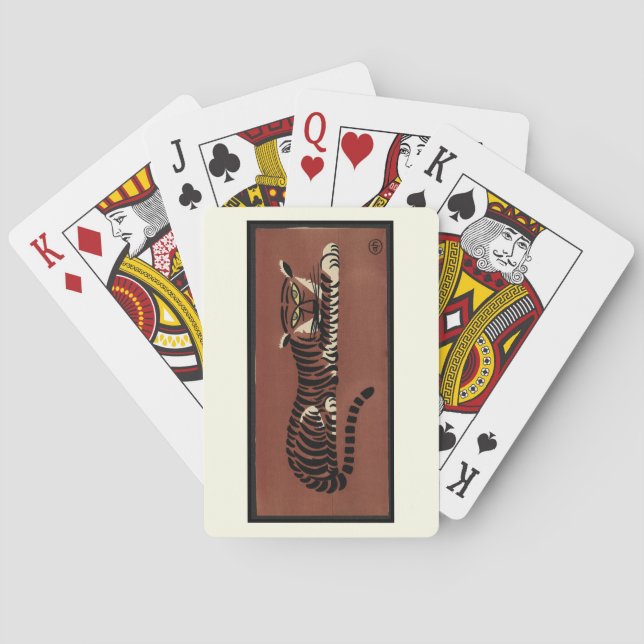 Tiger - Antike, farbenfrohe Buchillustration Spielkarten (Rückseite)