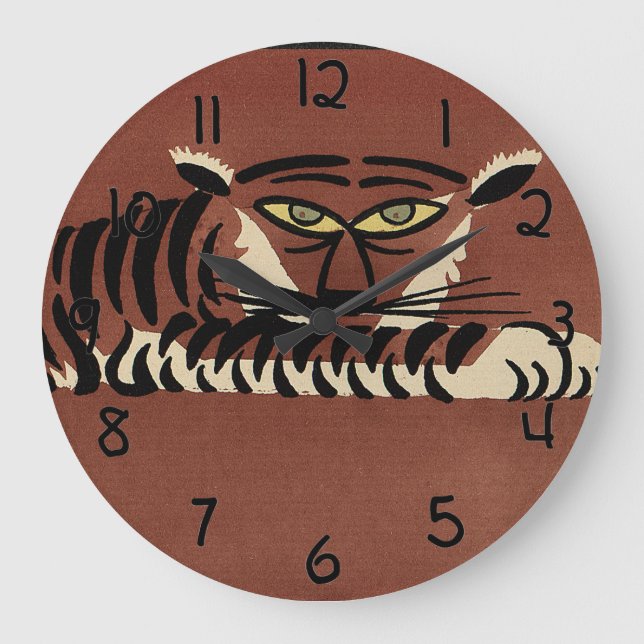 Tiger - Antiquarian, bunte Buchillustration Große Wanduhr (Vorderseite)