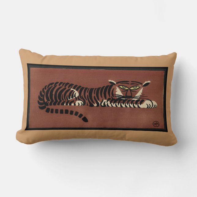 Tiger - Antiquarian, bunte Buchillustration Lendenkissen (Vorderseite)