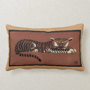Tiger - Antiquarian, bunte Buchillustration Lendenkissen