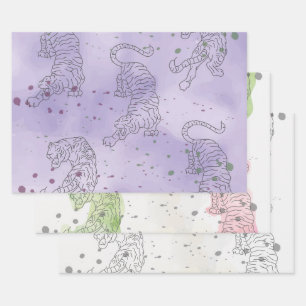 Tiger Aquarellmuster Wrapping Paper Sheets Geschenkpapier Set