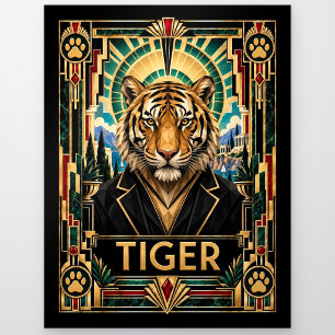Tiger, Art Deco Wildtiere Postkarte