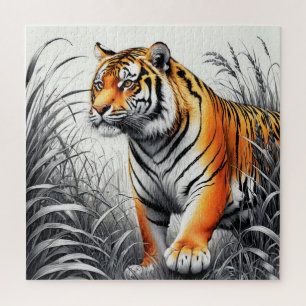 Tiger Art Farbe teilweise Schwarz-weiß Zeichnend