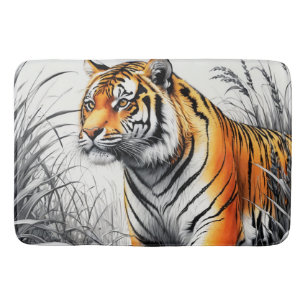 Tiger Art Farbe teilweise Schwarz-weiß Zeichnend Badematte