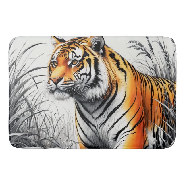 Tiger Art Farbe teilweise Schwarz-weiß Zeichnend Badematte (Vorderseite)