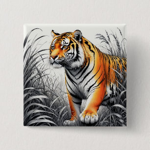 Tiger Art Farbe teilweise Schwarz-weiß Zeichnend Button