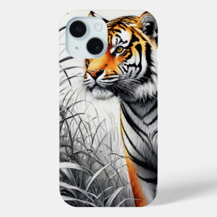 Tiger Art Farbe teilweise Schwarz-weiß Zeichnend Case-Mate iPhone Hülle