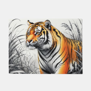 Tiger Art Farbe teilweise Schwarz-weiß Zeichnend Fußmatte