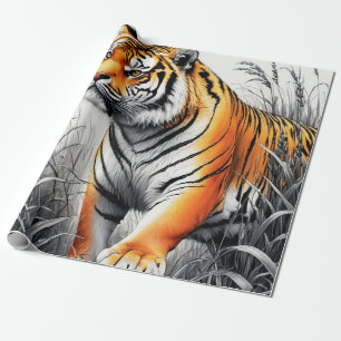 Tiger Art Farbe teilweise Schwarz-weiß Zeichnend Geschenkpapier