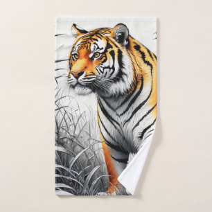 Tiger Art Farbe teilweise Schwarz-weiß Zeichnend Handtuch