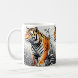 Tiger Art Farbe teilweise Schwarz-weiß Zeichnend Kaffeetasse
