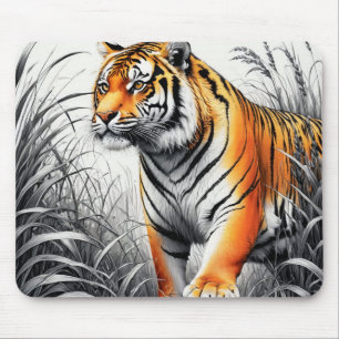 Tiger Art Farbe teilweise Schwarz-weiß Zeichnend Mousepad