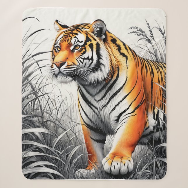 Tiger Art Farbe teilweise Schwarz-weiß Zeichnend Sherpadecke (Vorderseite)