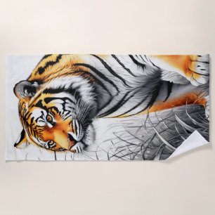 Tiger Art Farbe teilweise Schwarz-weiß Zeichnend Strandtuch