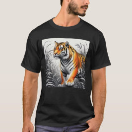 Tiger Art Farbe teilweise Schwarz-weiß Zeichnend T-Shirt