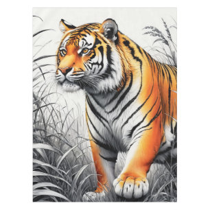 Tiger Art Farbe teilweise Schwarz-weiß Zeichnend Tischdecke