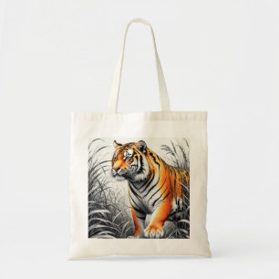 Tiger Art Farbe teilweise Schwarz-weiß Zeichnend Tragetasche