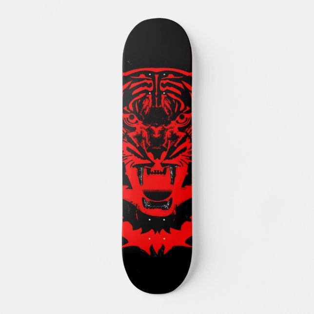Tiger-Artwork in Schwarz und Rot Skateboard (Vorderseite)