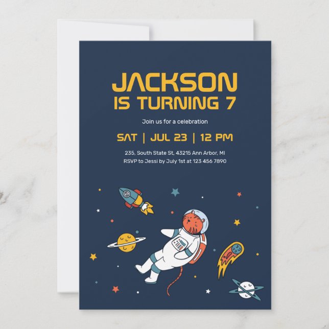 Tiger Astronaut Weltraumgalaxie Kindergeburtstag Einladung (Vorderseite)