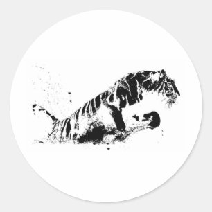 Tiger Attacke Pop Art Runder Aufkleber