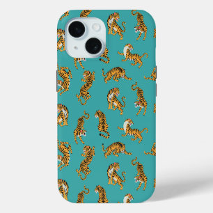 Tiger auf Aquamarinem Muster Case-Mate iPhone Hülle