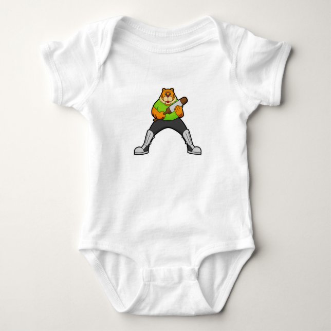Tiger auf Cricket mit Cricket-Schläger Baby Strampler (Vorderseite)