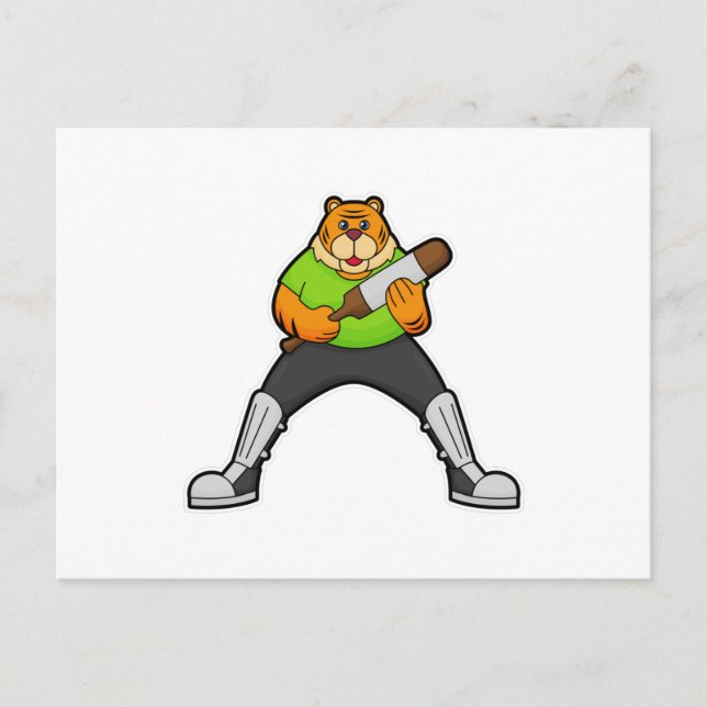 Tiger auf Cricket mit Cricket-Schläger Postkarte (Vorderseite)