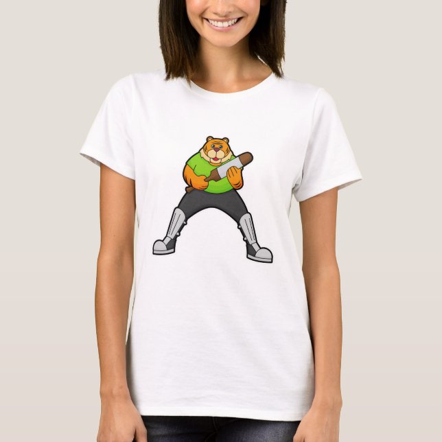 Tiger auf Cricket mit Cricket-Schläger T-Shirt (Vorderseite)